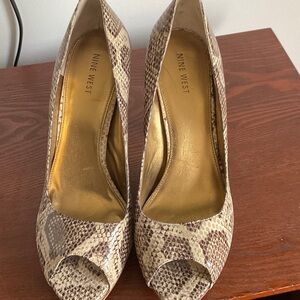 Nine West Brown Snakeskin Peep Toe Heels